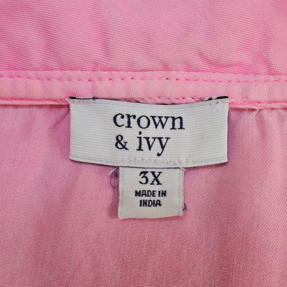 Crown & Ivy Top Women Sz 3X Pink Ruffle V-neck Pullover 100%Tencel Lyocell - Picture 9 of 10